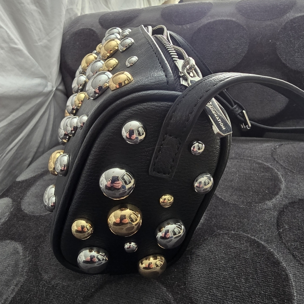 BCBGeneration Black Studded Dome Hand Bag with Gold & Silver Studs - Picture 2 of 6